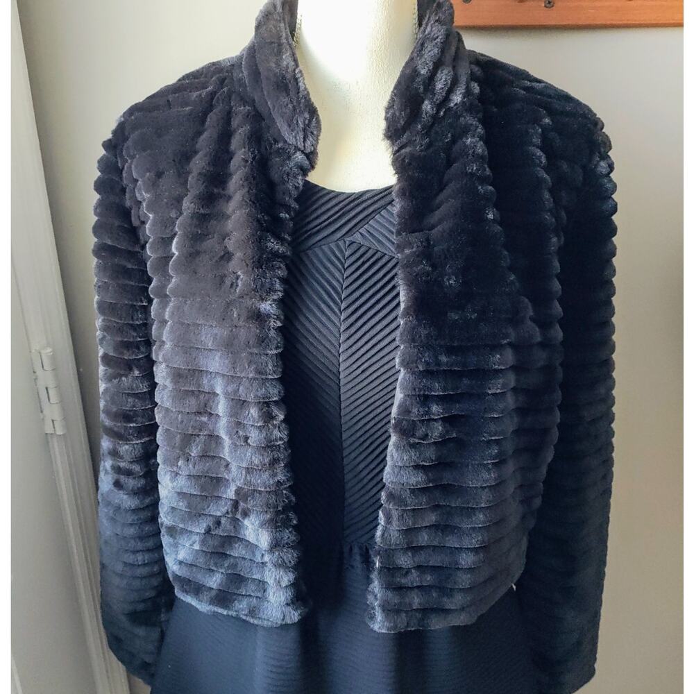 VTG NWT Betsey Johnson Black Faux Fur Short Jacket MEDIUM Women Y2K Prom Formal